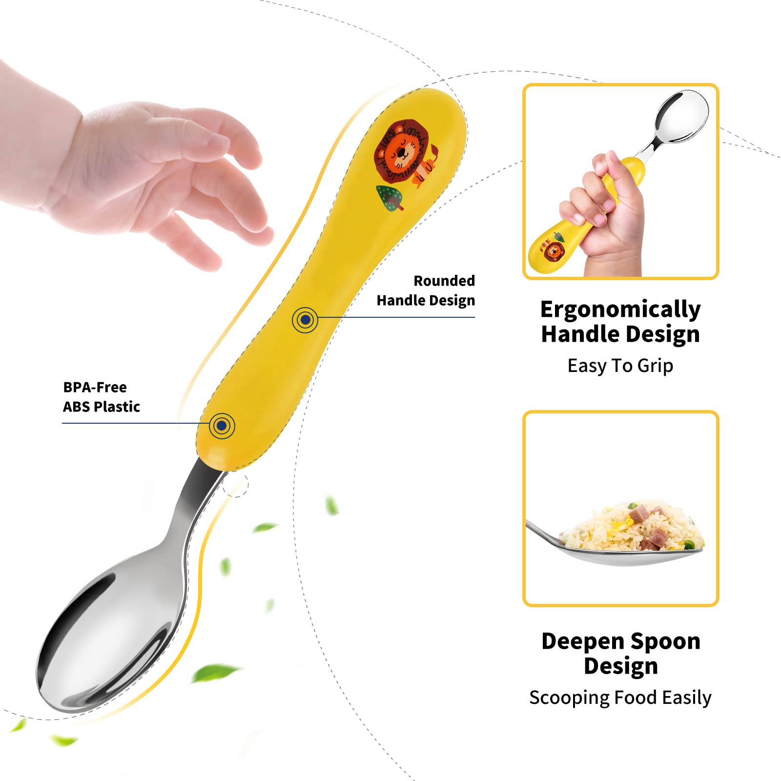 Lehoo Castle Toddler Fork and Spoon, 6pcs Toddler Utensils Kids Silverware, Safe Stainless Steel Toddler Fork Spoon Set, Childre